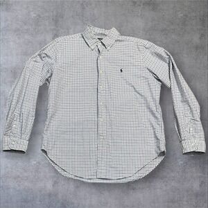 Ralph Lauren Classic Fit Size Large Button Down Long Sleeve White Blue‎ Black